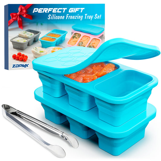 ZDPMK Silicone Freezer Trays With Lid, Leak Proof Stackable 1 Cup Silicone Soup Freezer Mold, 2 Pcs Large Ice Cube Trays, Silicone Freezing Molds for Broth, Sauce Storage, meals, Soup Lovers Gifts Set